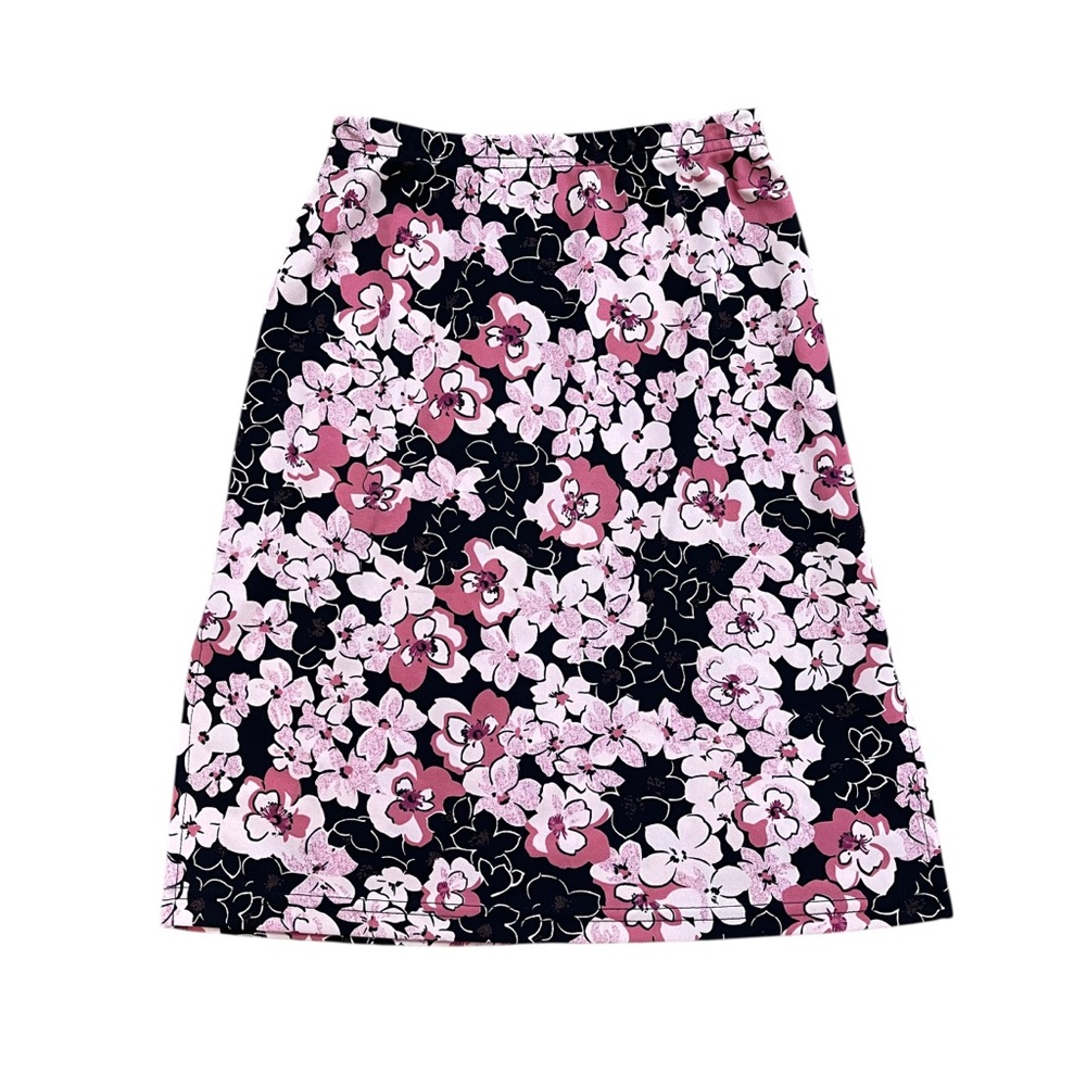 Y2K IZ Buyer Black Pink Floral Stretch Waist Skirt Made USA Size S
